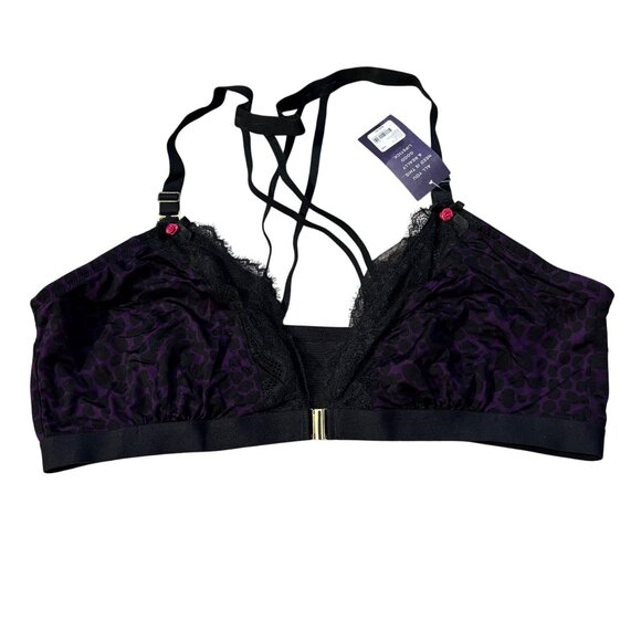Cacique 44B Seriously Sexy Leopard Print Purple & Black Lace Bralette NWT - Picture 1 of 3